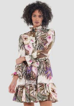 SWING Aus Bedrucktem- Blousejurk - Light Brown Light Rose