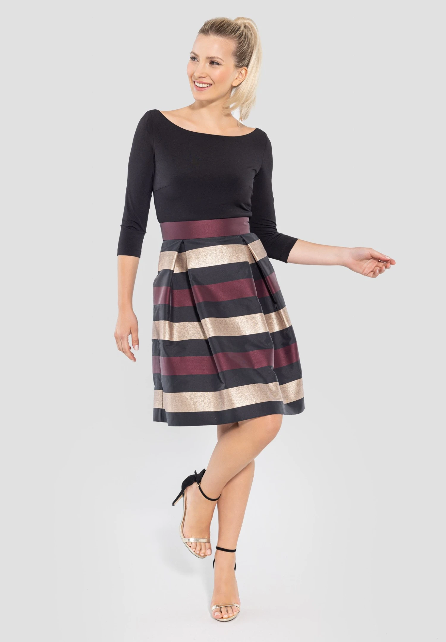 SWING Mit Gestreiftem - Cocktailjurk - Dark Purple Gold 4 SWING Mit Gestreiftem - Cocktailjurk - Dark Purple Gold - Afbeelding 2